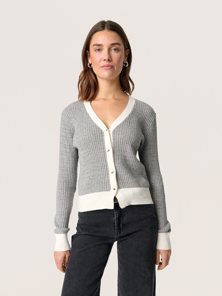 Soaked in Luxury Sanja Buttons V-Neck Two Tone Cardigan - Image 1 of 6