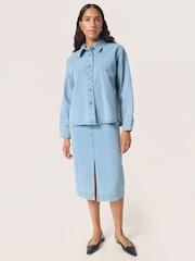 Soaked in Luxury Blue Annabeth Buttons Denim 100% Cotton Overshirt - Image 3 of 6