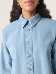 Soaked in Luxury Blue Annabeth Buttons Denim 100% Cotton Overshirt - Image 4 of 6