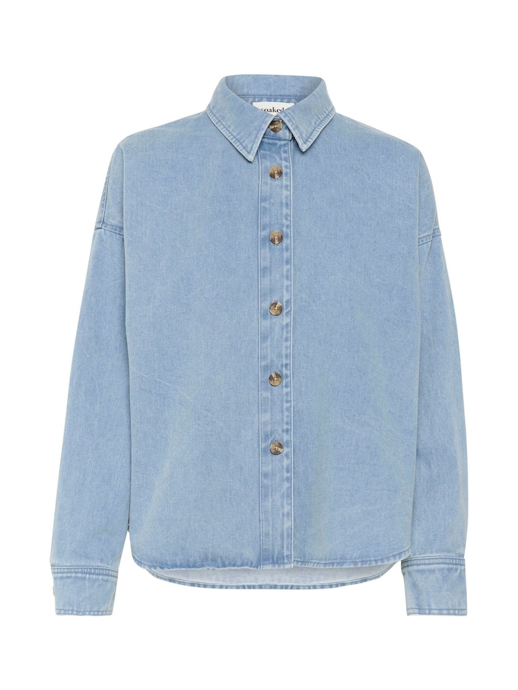 Soaked in Luxury Blue Annabeth Buttons Denim 100% Cotton Overshirt - Image 5 of 6