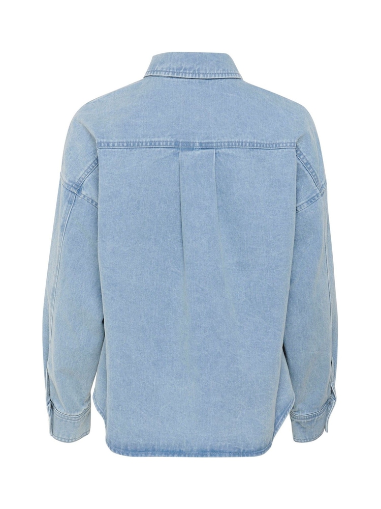 Soaked in Luxury Blue Annabeth Buttons Denim 100% Cotton Overshirt - Image 6 of 6