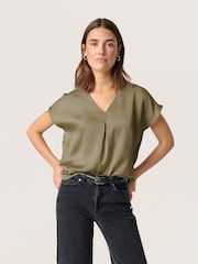 Soaked in Luxury Green Ioana Short Sleeve V-Neck Blouse - Image 1 of 6