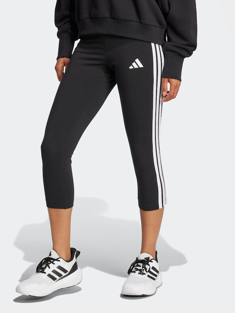 adidas Black 3-Stripes Mid Rise Capri Leggings - Image 1 of 6 adidas Black 3-Stripes Mid Rise Capri Leggings - Image 1 of 6