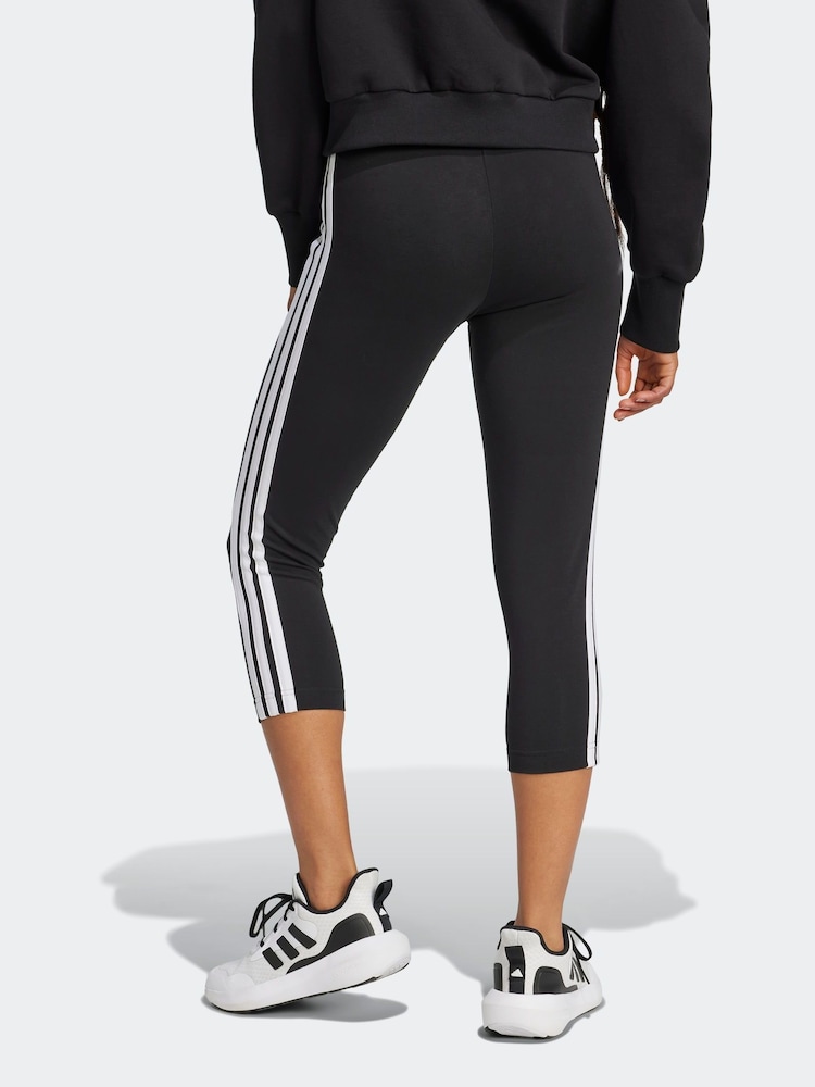 adidas Black 3-Stripes Mid Rise Capri Leggings - Image 2 of 6 adidas Black 3-Stripes Mid Rise Capri Leggings - Image 2 of 6