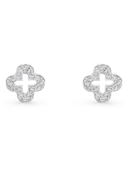 Beaverbrooks Sterling Silver Cubic Zirconia Clover Stud Earrings - Image 1 of 4