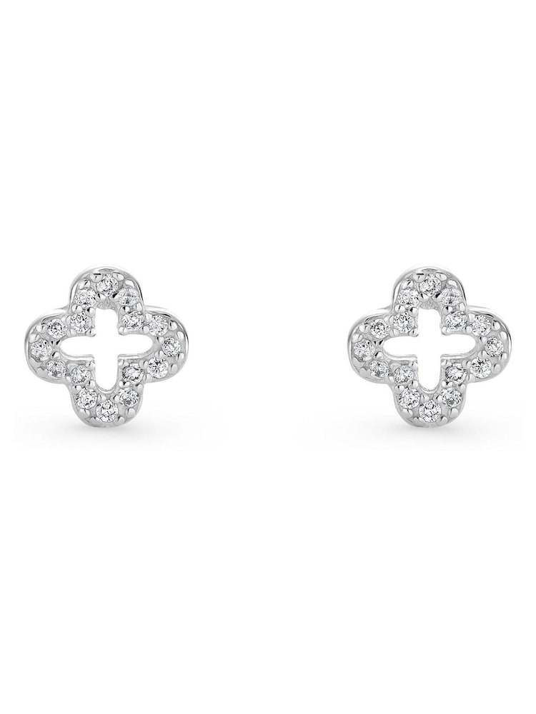 Beaverbrooks Sterling Silver Cubic Zirconia Clover Stud Earrings - Image 1 of 4