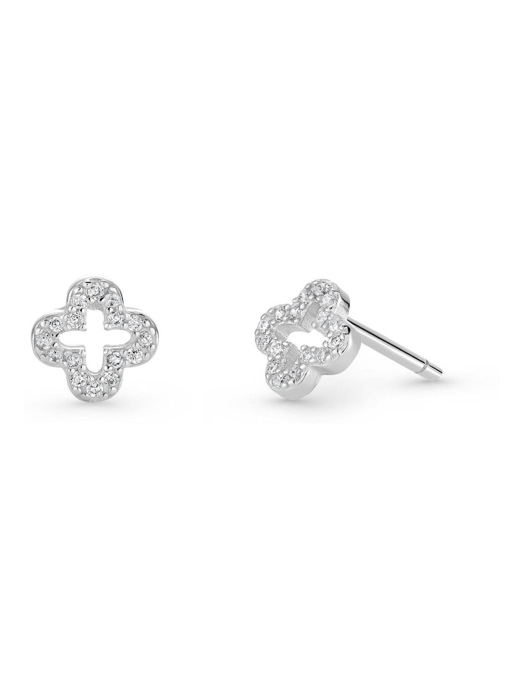 Beaverbrooks Sterling Silver Cubic Zirconia Clover Stud Earrings - Image 2 of 4