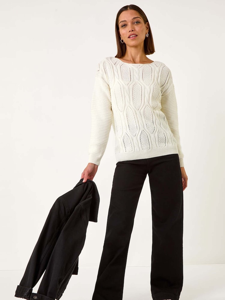 Roman White Mix Stitch Knit Jumper - Image 1 of 5