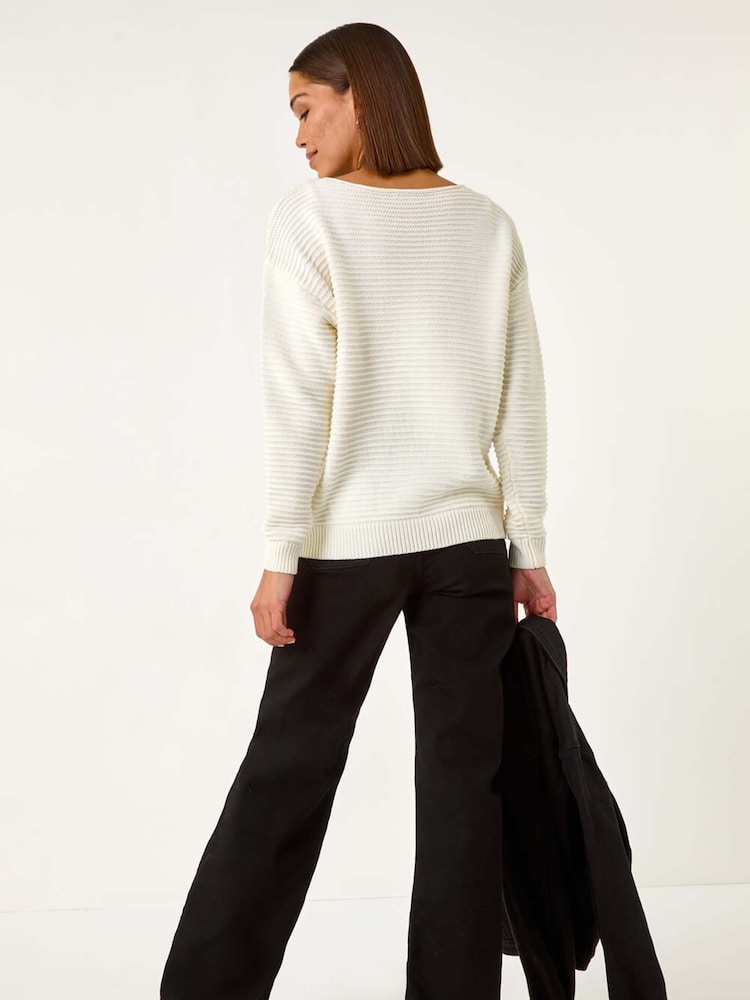 Roman White Mix Stitch Knit Jumper - Image 3 of 5