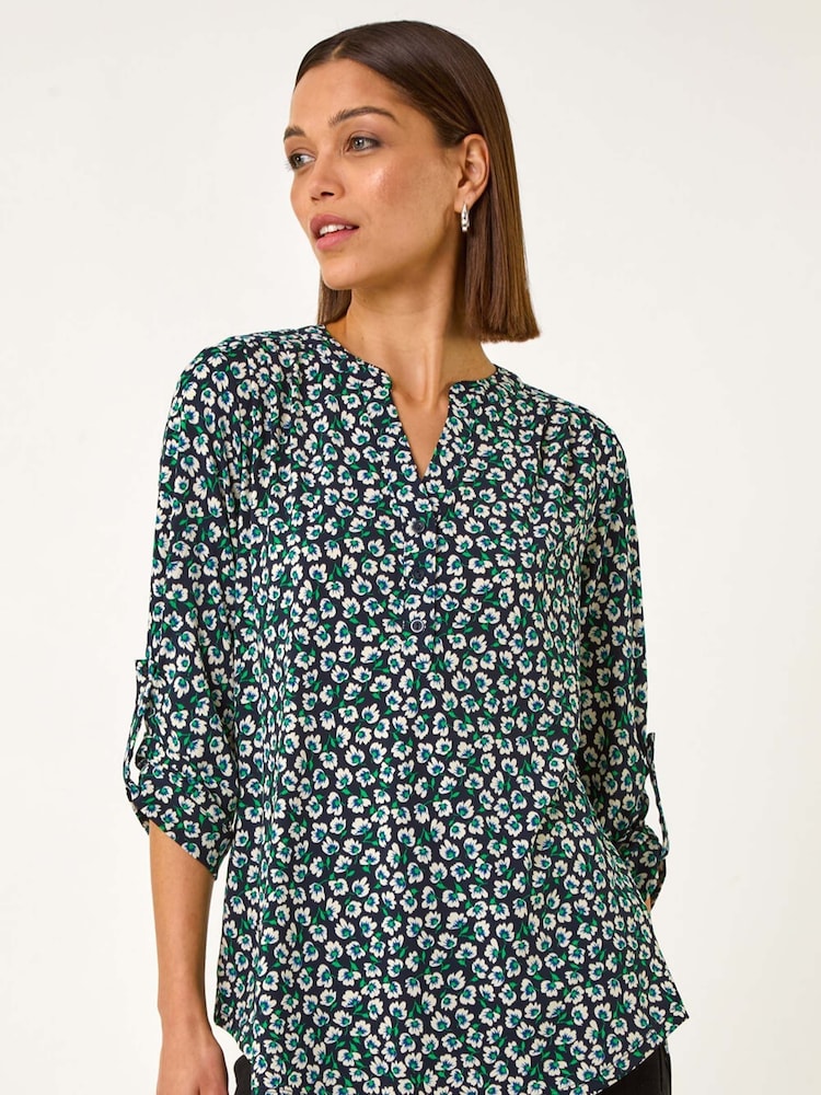 Roman Blue Floral Print 3 Button Shirt - Image 1 of 4