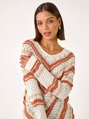 Roman Orange Openwork Chevy Knit Crochet Jumper - Image 1 of 5