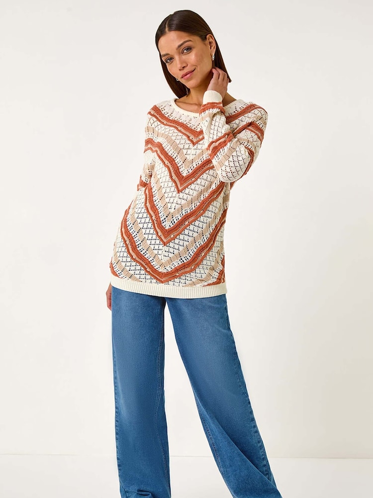 Roman Orange Openwork Chevy Knit Crochet Jumper - Image 2 of 5