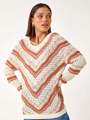 Roman Orange Openwork Chevy Knit Crochet Jumper - Image 4 of 5