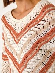 Roman Orange Openwork Chevy Knit Crochet Jumper - Image 5 of 5