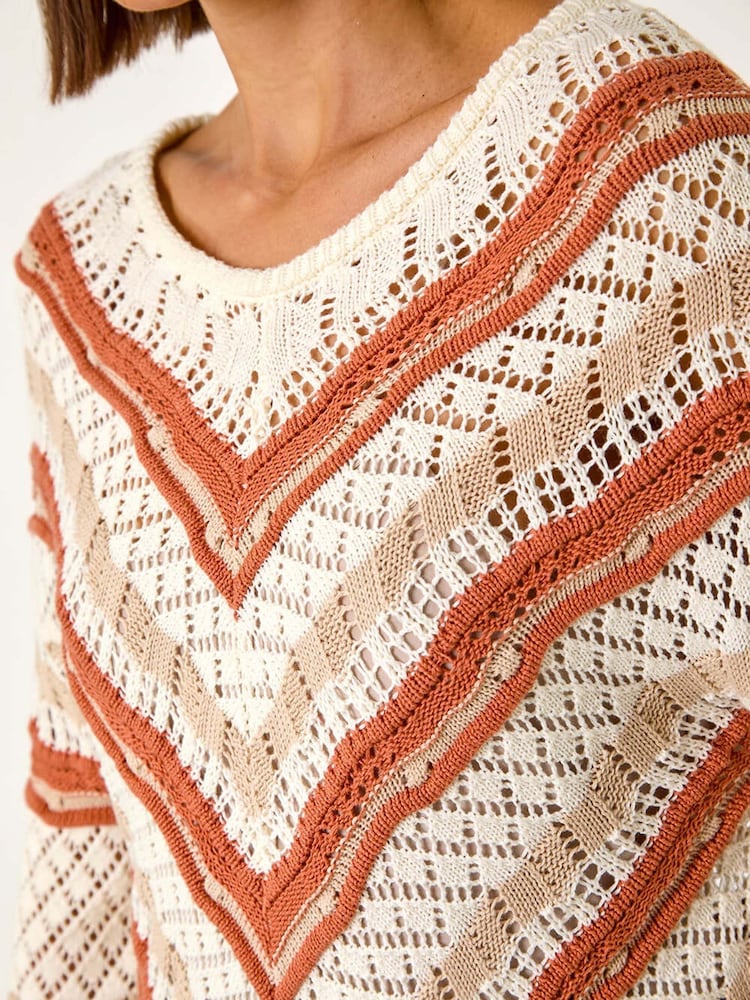 Roman Orange Openwork Chevy Knit Crochet Jumper - Image 5 of 5