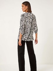 Roman White Abstract Print Pintuck Shirt - Image 2 of 5