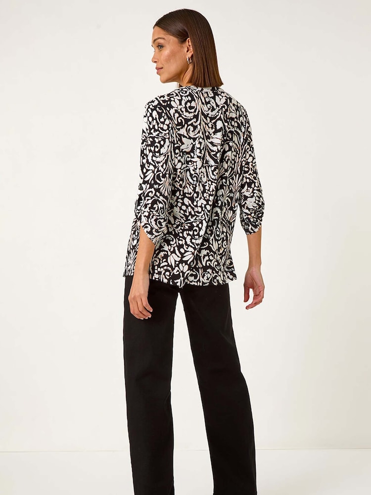Roman White Abstract Print Pintuck Shirt - Image 2 of 5