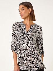 Roman White Abstract Print Pintuck Shirt - Image 3 of 5