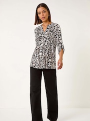 Roman White Abstract Print Pintuck Shirt - Image 4 of 5