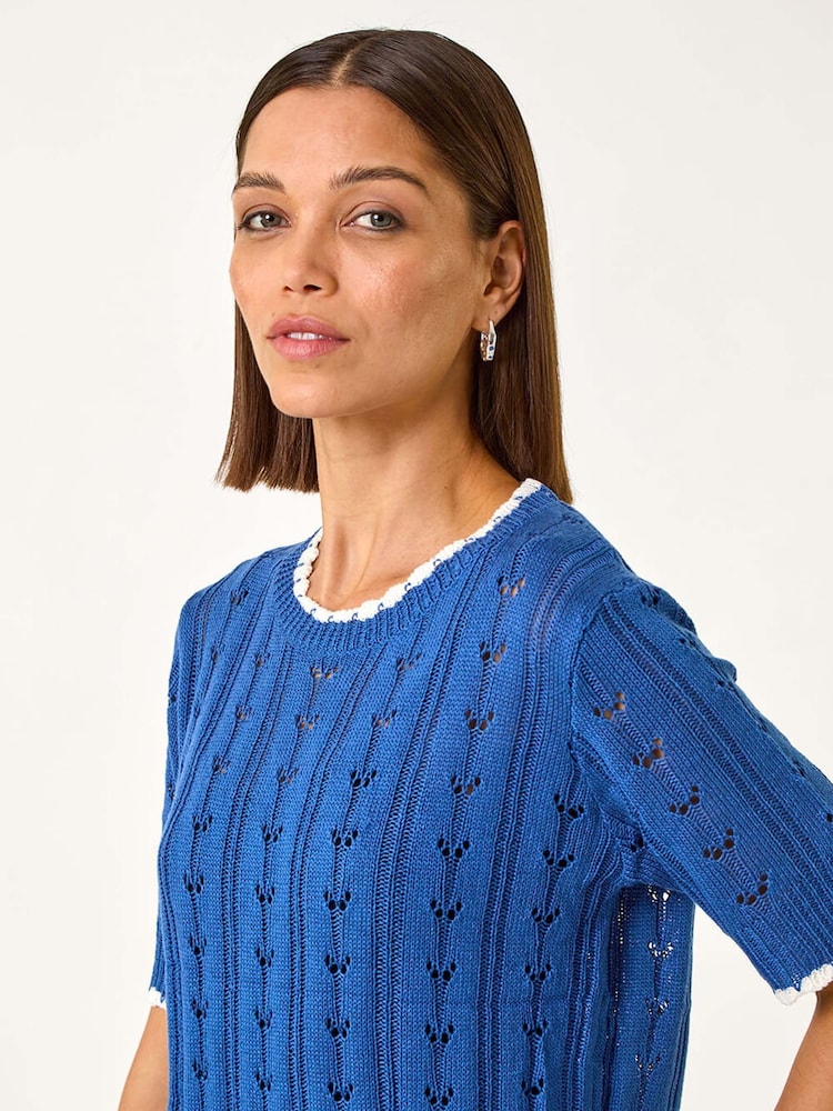 Roman Blue Dainty Pointelle Top - Image 1 of 5