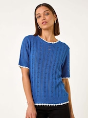 Roman Blue Dainty Pointelle Top - Image 4 of 5