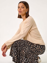 Roman Brown Speckled Print Asymmetric A-Line Skirt - Image 1 of 5
