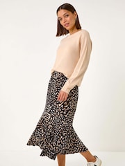 Roman Brown Speckled Print Asymmetric A-Line Skirt - Image 2 of 5