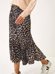 Roman Brown Speckled Print Asymmetric A-Line Skirt - Image 4 of 5
