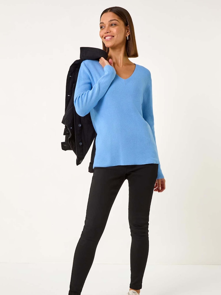 Roman Aqua Blue Soft Knit V-Neck Jumper - Image 2 of 5