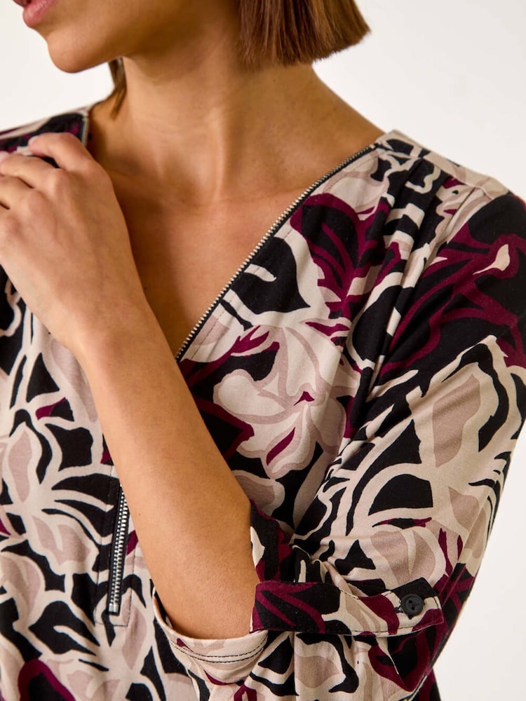 Roman Floral Print Zip Detail Top - Imagen 5 de 5