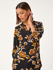 Roman Yellow Abstract Print Pleated Blouses - Image 1 of 5