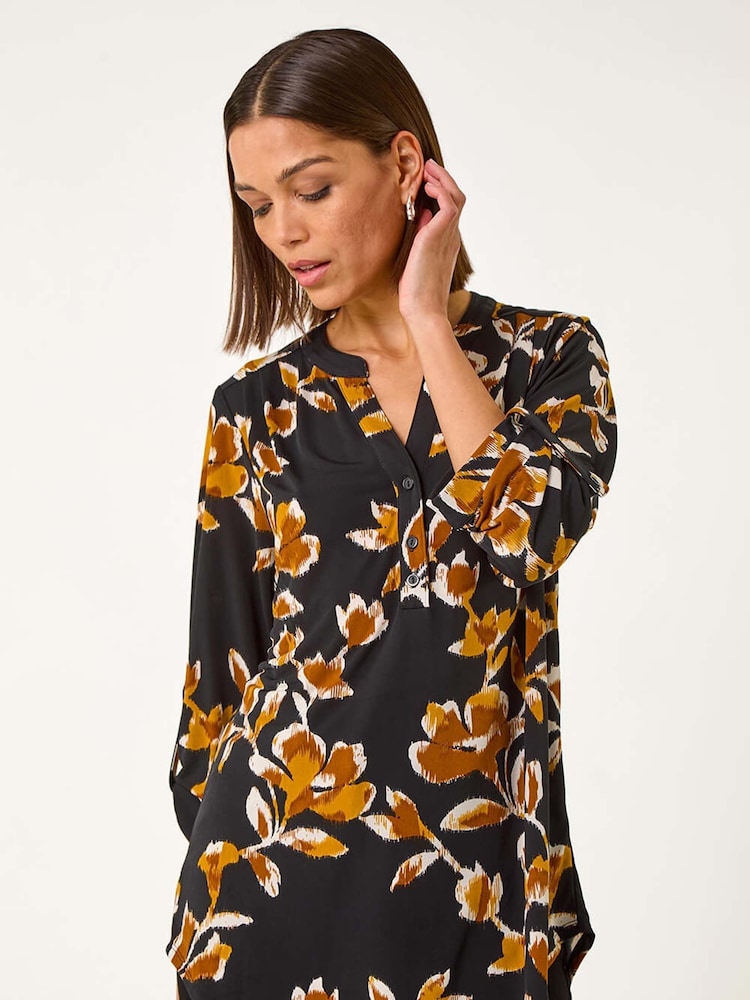 Roman Yellow Abstract Print Pleated Blouses - Image 1 of 5