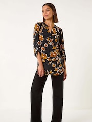 Roman Yellow Abstract Print Pleated Blouses - Image 4 of 5