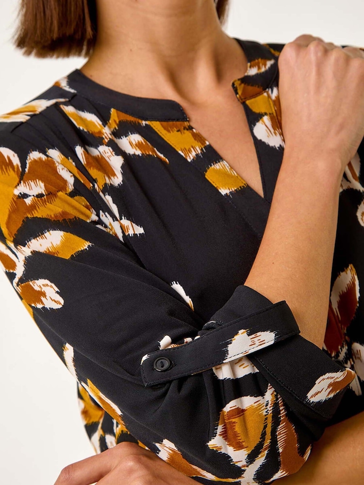 Roman Yellow Abstract Print Pleated Blouses - Image 5 of 5