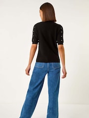 Roman Black Faux Pearl Embelished Knit Top - Image 3 of 5