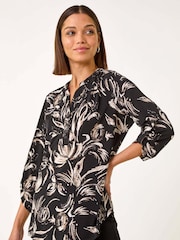 Roman Natural Abstract Print Shoulder Pleat Shirt - Image 1 of 5