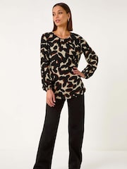 Roman Black Abstract Print Textured Top - Image 2 of 5