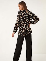 Roman Black Abstract Print Textured Top - Image 3 of 5