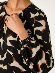 Roman Black Abstract Print Textured Top - Image 5 of 5