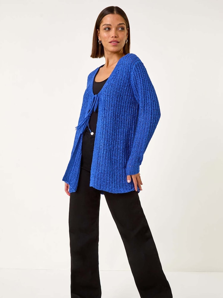Roman Blue Tie Front Knit Cardigan - Image 2 of 5
