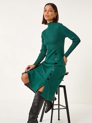 Roman Green Button Detail Knitted Dress - Image 1 of 5
