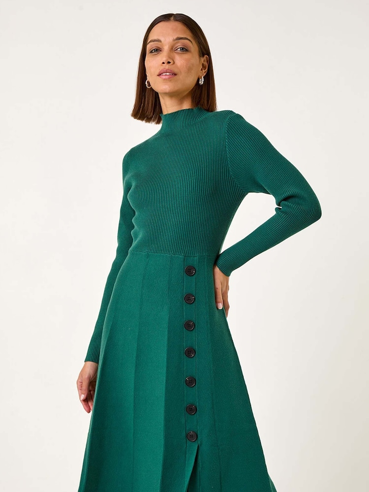 Roman Green Button Detail Knitted Dress - Image 2 of 5