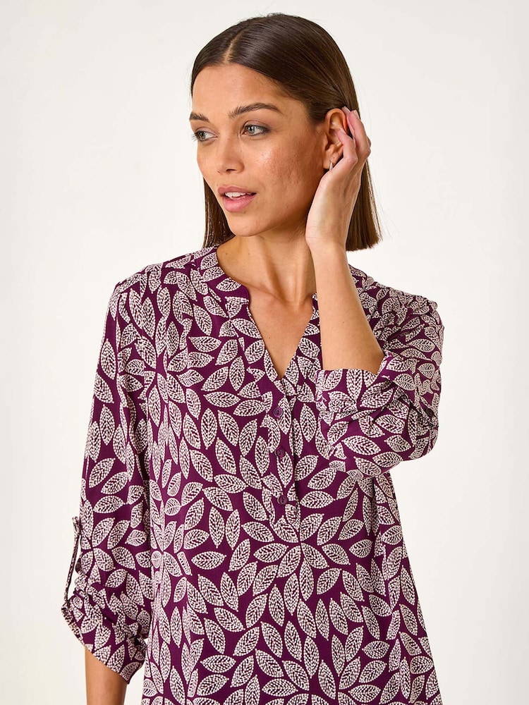 Roman Purple Leaf Print Pleated Shirt - Image 1 of 5