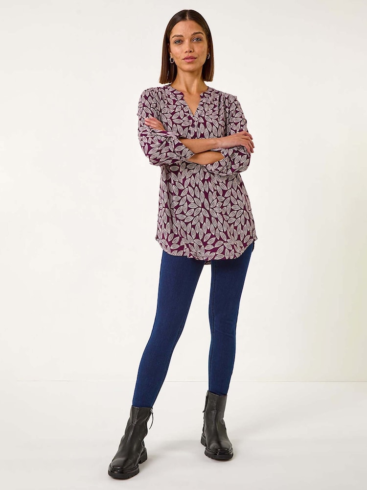 Roman Purple Leaf Print Pleated Shirt - Image 2 of 5