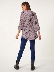 Roman Purple Leaf Print Pleated Shirt - Image 3 of 5