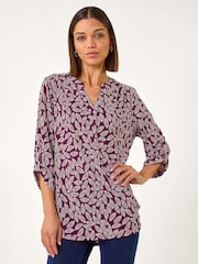 Roman Purple Leaf Print Pleated Shirt - Image 4 of 5
