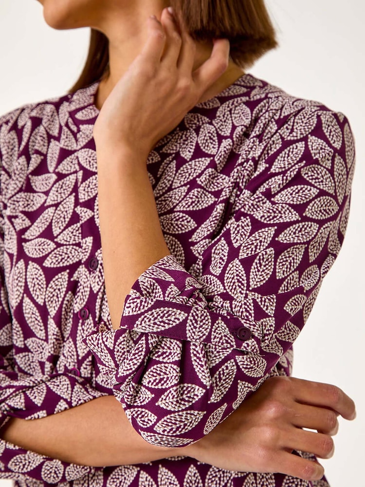 Roman Purple Leaf Print Pleated Shirt - Image 5 of 5