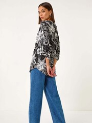 Roman Black Floral Print Shoulder Pleat Shirt - Image 2 of 4