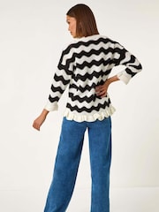 Roman Black Wave Pie Hem Colour Block Knit Jumper - Image 3 of 4
