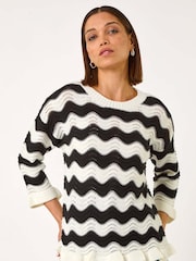 Roman Black Wave Pie Hem Colour Block Knit Jumper - Image 4 of 4